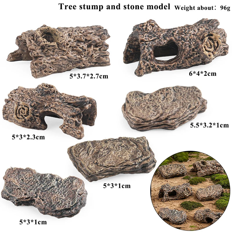 Oenux Simulation Home Decoration Stone Tree Stump Baobab Cacti Farm House Car Fence Accessory Animals Model Education Kids Toys