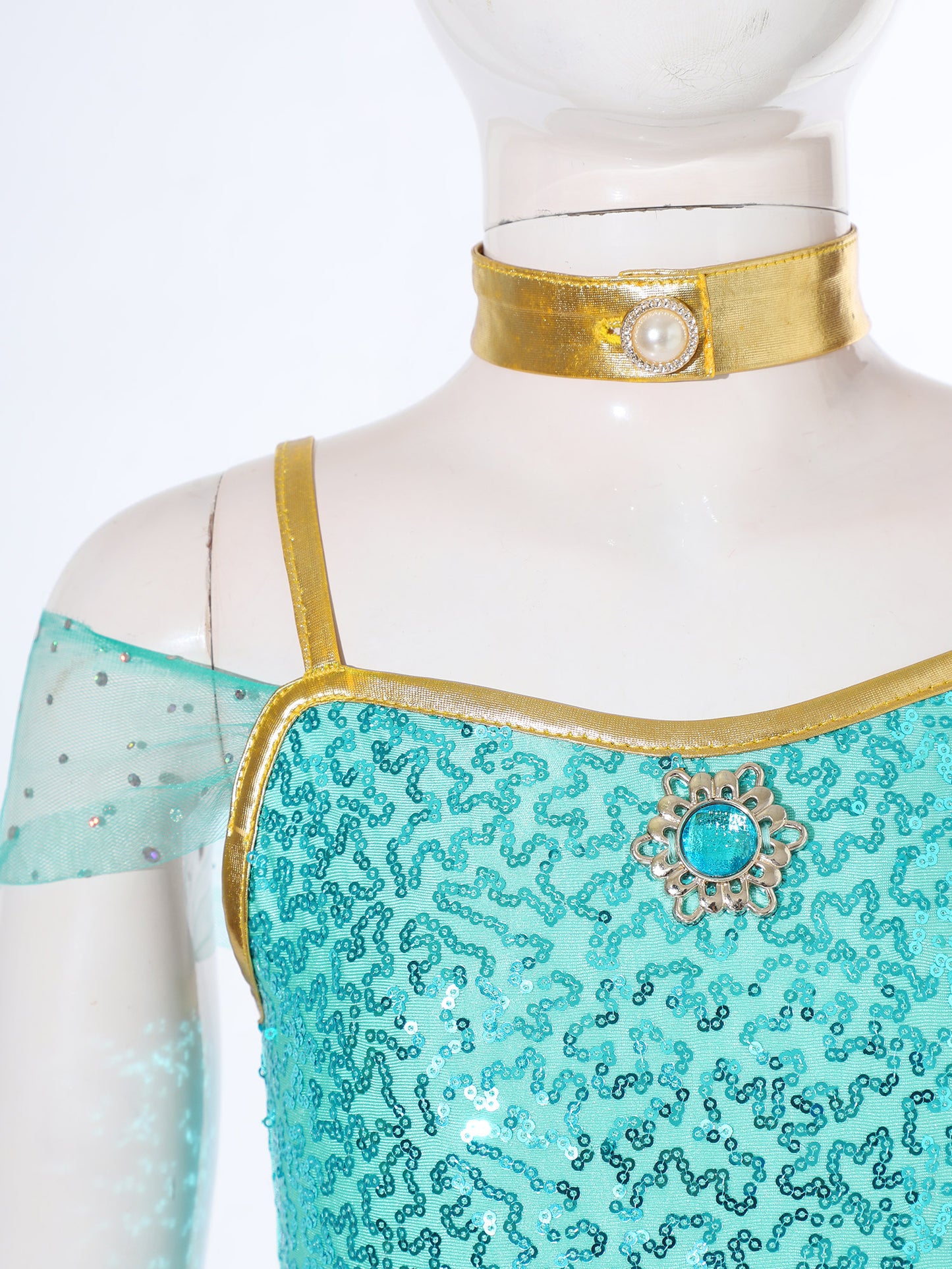 Shiny Sequin Gem Girls Halloween Jasmines Costume Kids Arabian Princess Cosplay Fancy Jumpsuit with Choker for Dance Performance