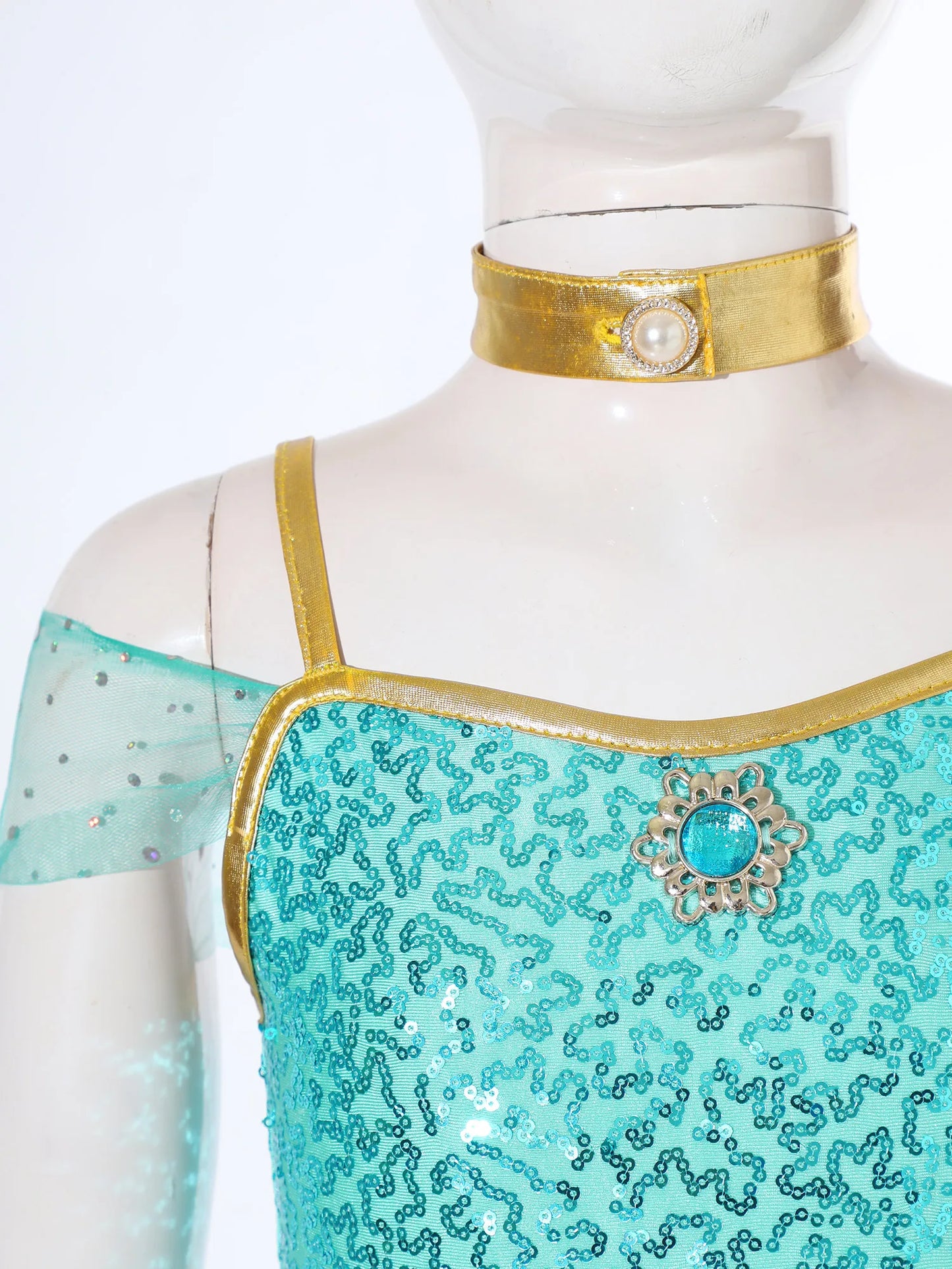 Shiny Sequin Gem Girls Halloween Jasmines Costume Kids Arabian Princess Cosplay Fancy Jumpsuit with Choker for Dance Performance