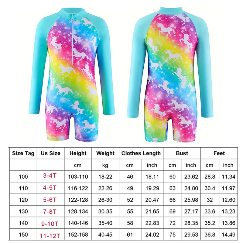 Swimsuit For Girl's Gradient Tie Dye Children Long Sleeve Rash Guard Kids Swimming Suit Pool/Beach Girl Swimwear For 3-12Year