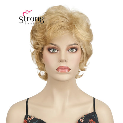 Ombre Blonde Short Curly Wavy Wig with Hair Bangs 100% Imported Premium Synthetic Fashion Blonde Hair Wigs for Women