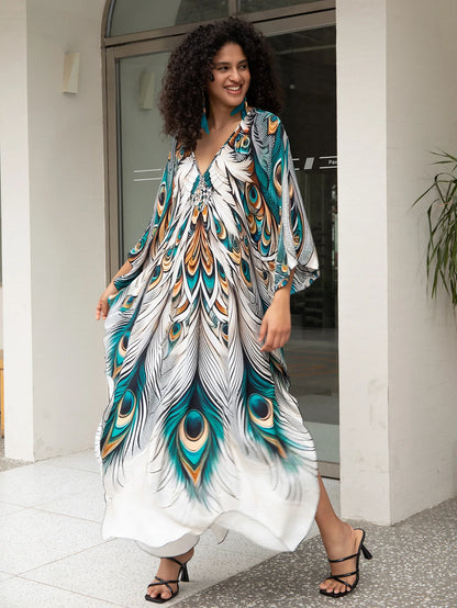 Plus Size Kaftan Dress for Women Hawaiian Batwing Sleeve Beach Cover Up Summer Swimsuit Dresses