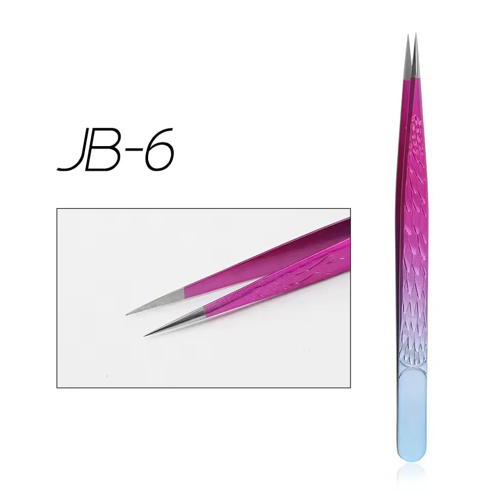 GEMERRY 1 Pcs Pink Gradient Angel Eyelash Tweezers Fiber Tips High Precision Professional Stainless Steel Tool