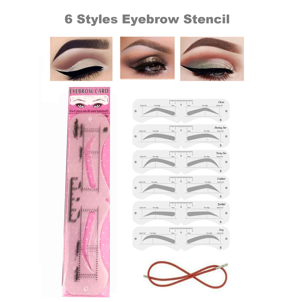 Reusable Eyebrow Shaper DIY 6PCS Set Soft Ruler Brow Definer Eyebrow Stamp Card Soft Ruler Stencil Shaping Makeup Tool