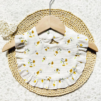 New Spring and Summer Baby Small Floral Bib, Girls' Gauze Ruffle Bib, Cute Baby Drool Towel