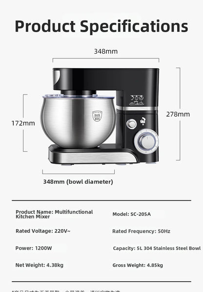 5L Stand Mixer – 3-in-1 Multifunctional Kitchen Machine with Dough Hook, Beater & Whisk,1000W Powerful Motor for Baking/Cooking