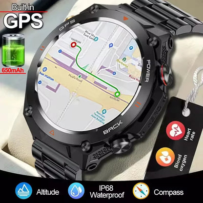 2025 GPS New Men Dual-band Positioning Smart Watch Men AMOLED Compass Waterproof 650mAh Battery Military Sport Watches New
