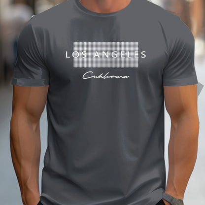 Men's  summer loose fit large Los Angeles Graphic printed slim fit casual sports round neck short sleeved T-shirt top