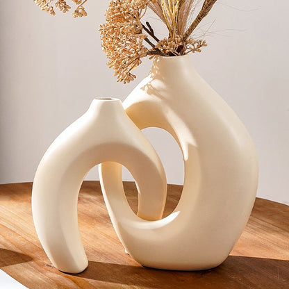Hollow Nordic Modern  Vase Set of 2 for Modern Home Decor,Plastic imitation ceramic Hollow Flower Vases for Living Room