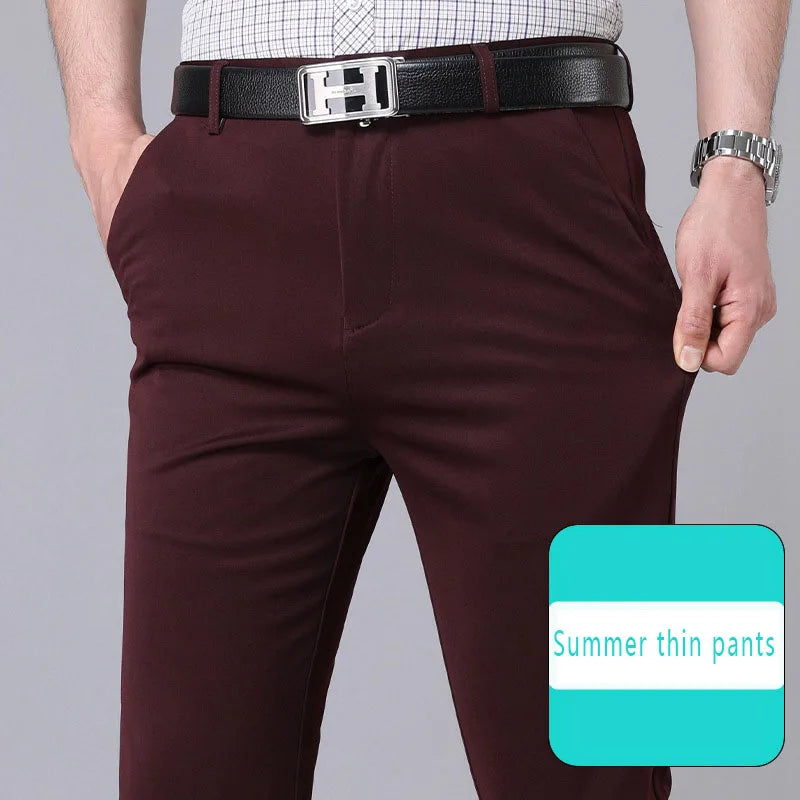 Male Pants Stretch Solid Black Smart Casual Men's Trousers Office Quick Dry Suit Pants New Spring Autumn Korean Straight Pants