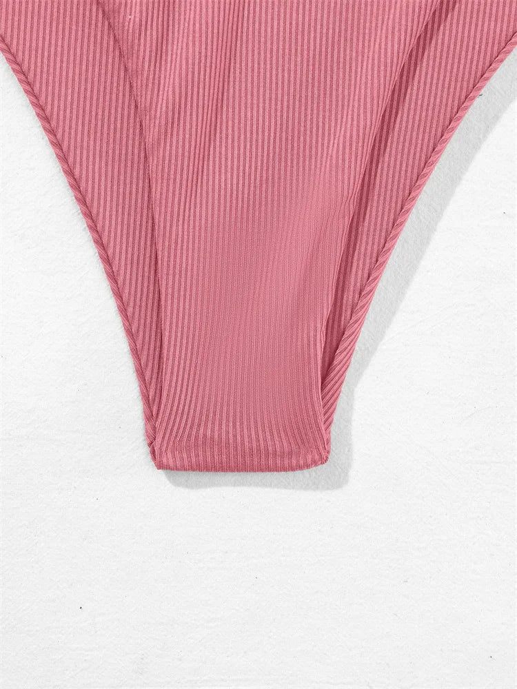 2025 Sexy Low Waist Swimwear New Solid Bandeau Bikini Set Women Push Up Drawstring Beachwear Swimsuit Backless bathing suit