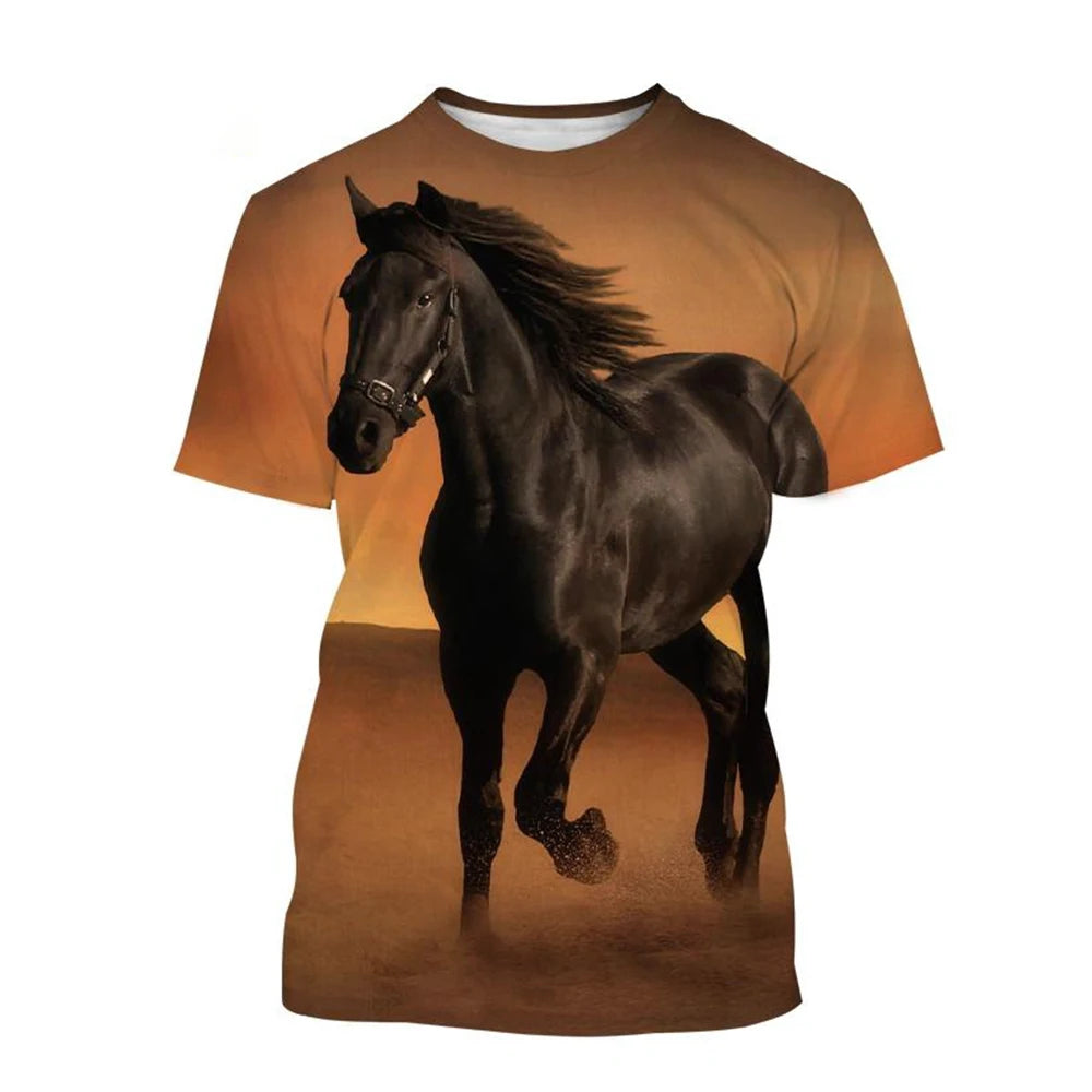 Summer hot selling fashion animal horse 3D printing print neutral casual Harajuku style comfortable short sleeved top