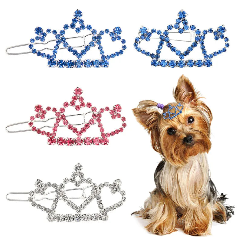 Bling Pearl Dog Collar Small and Medium Dogs Crown Hair Clips Puppy Accessories Doggy Heart and Bone Necklace Pet Supplies