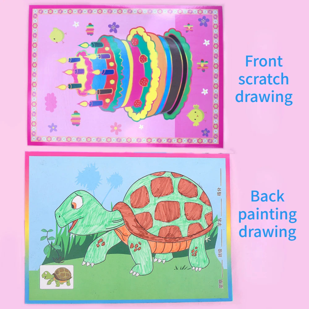 10Pcs Scratch Art Paper Magic Painting Paper with Drawing Stick Drawing Toys Kids Learning Educational Toys for Children Gifts