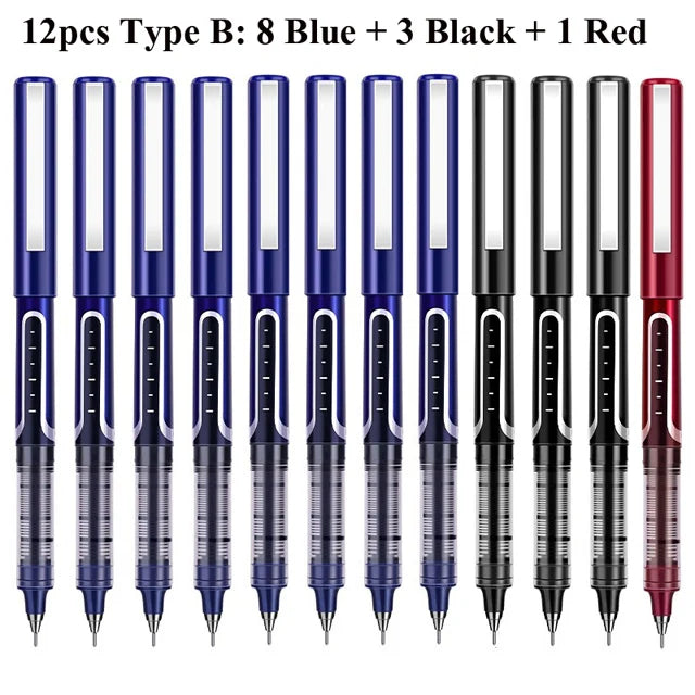 Deli Rollerball Pens, 12 Pack Blue/ Black Liquid Ink Ballpoint Gel Pens, 0.5 mm Fine Tip Rolling Ball Pens for Writing Drawing