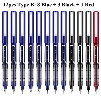 Deli Rollerball Pens, 12 Pack Blue/ Black Liquid Ink Ballpoint Gel Pens, 0.5 mm Fine Tip Rolling Ball Pens for Writing Drawing