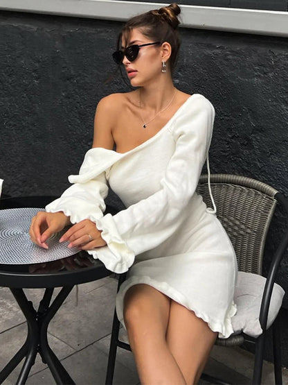 2026 Women Ins Style Sexy Backless Neck-hanging Long Sleeve Fishtail Dress Knit Beachwear Summer Swimsuit Bikini Cover-ups A2825