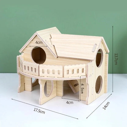 New Wooden Hamster Villa Easy to Install Durable Platform House Cage Accessories Chewable Hamster Climb Toy Pet Supplies