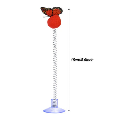 1pc Feather Spring Cat Interactive Toy Suction Cup Cat Fur Ball Teaser Wand Toys Cat Scratcher Toys Pet Supplies Random Color