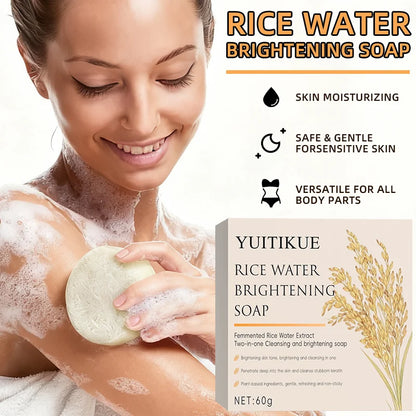 Rice Water Brightening Soap 60g - Moisturizing Deep Cleansing, Safe & Gentle for Sensitive Skin, for Face & All Body