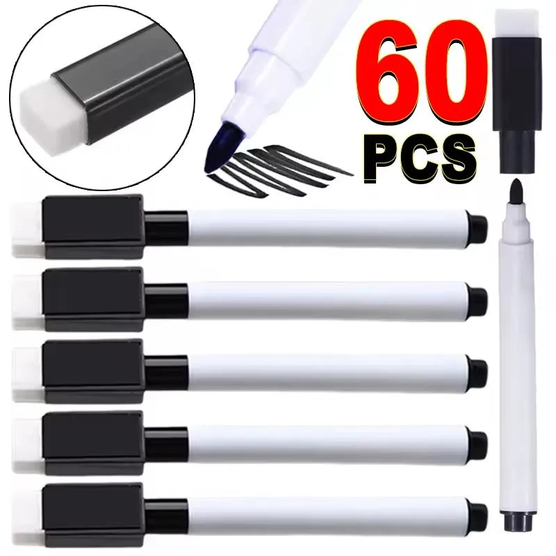 Whiteboard Marker Pen Black Dry Erase Caps 2 in 1 Markers Whiteboard Writing Drawing Pens for School Office Supplies Stationery