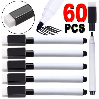 Whiteboard Marker Pen Black Dry Erase Caps 2 in 1 Markers Whiteboard Writing Drawing Pens for School Office Supplies Stationery