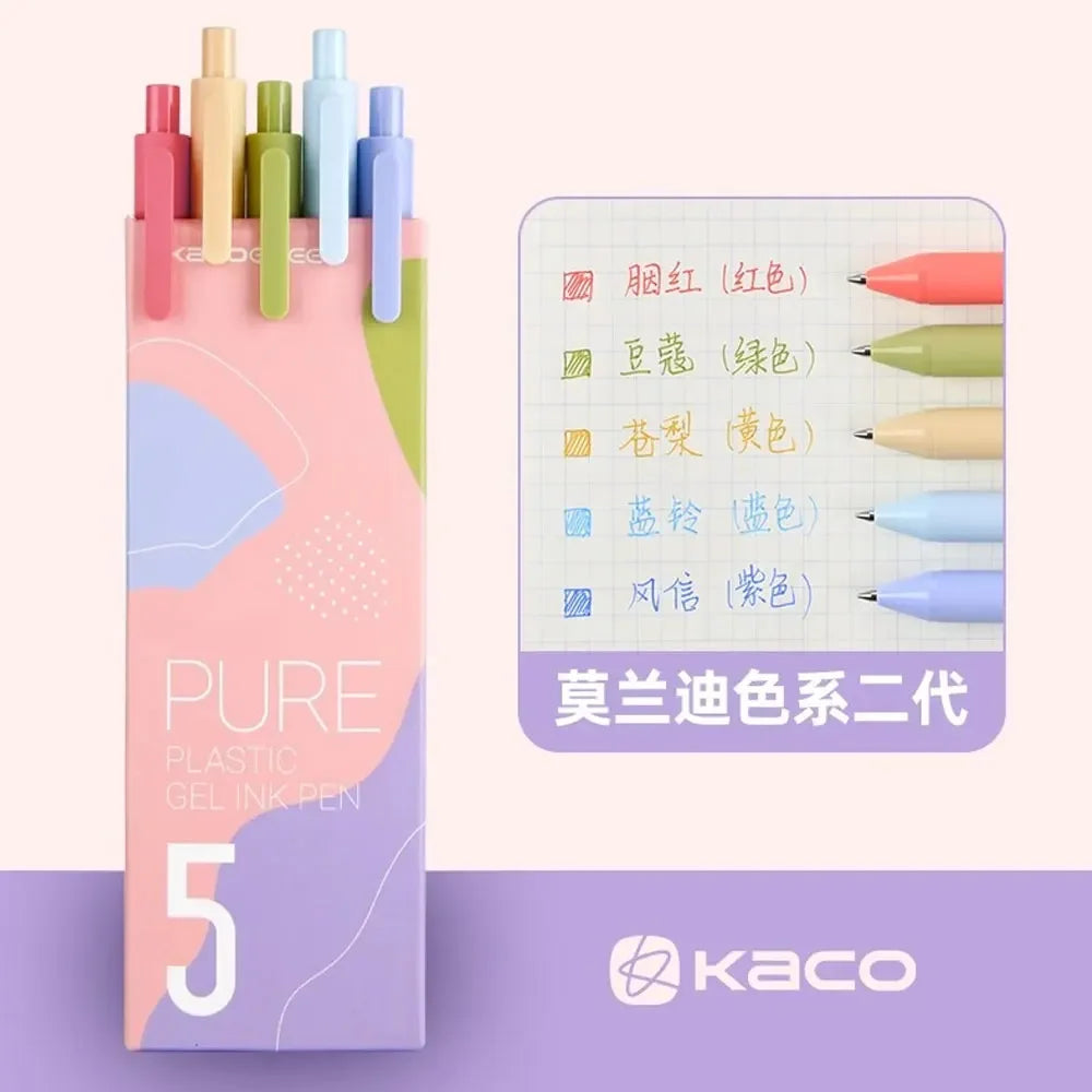5Pcs New 2025 Kaco Sunrise Impression Cute Colors Gel Pens 0.5mm Retractable Kawaii Pen Stationery for Kids School Supplies