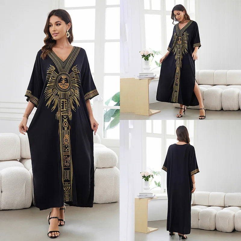 Swimsuit Cover Ups Embroidery V Neck Short Sleeve Swim Cover Up for Women Kaftan Dresses
