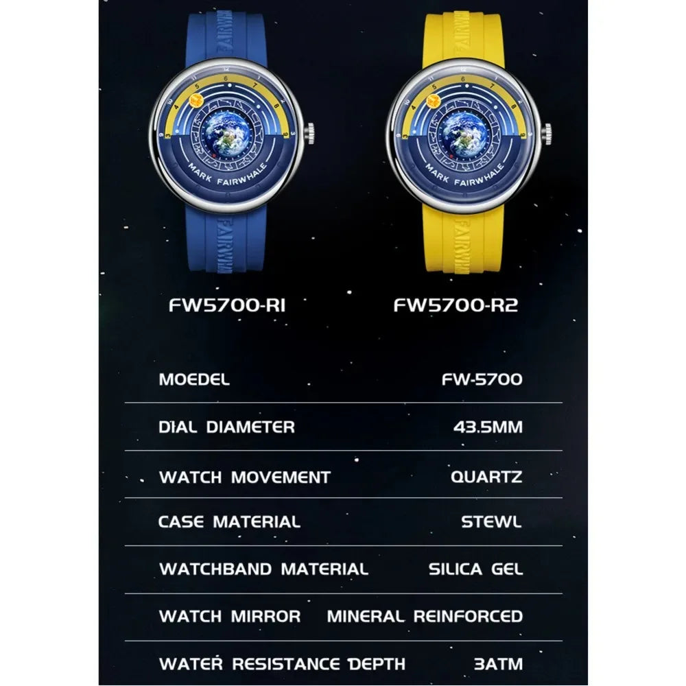 Mark Fairwhale 5700 Luxury Earth Men's 2025 Quartz Watches Sport Waterproof Men Wristwatch Innovative Hands Clocks reloj hombre
