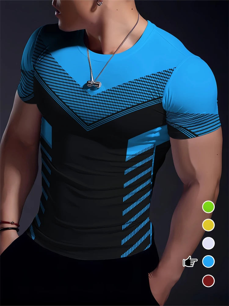 Creative Geometric Pattern Printed Men's T-shirt Summer Outdoor Sports Fitness Short Sleeves Comfortable And Breathable T-shirt