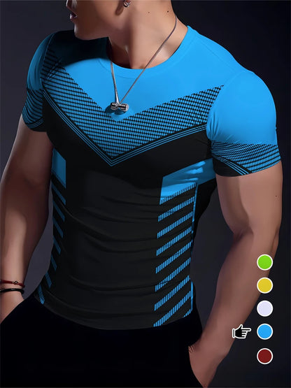 Creative Geometric Pattern Printed Men's T-shirt Summer Outdoor Sports Fitness Short Sleeves Comfortable And Breathable T-shirt