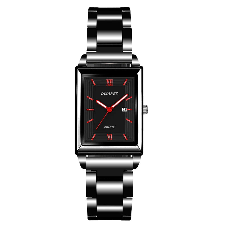 Fashion Mens Business Watches for Men Rectangle Stainless Steel Quartz Wrist Watch Man Casual Leather Watch relogio masculino