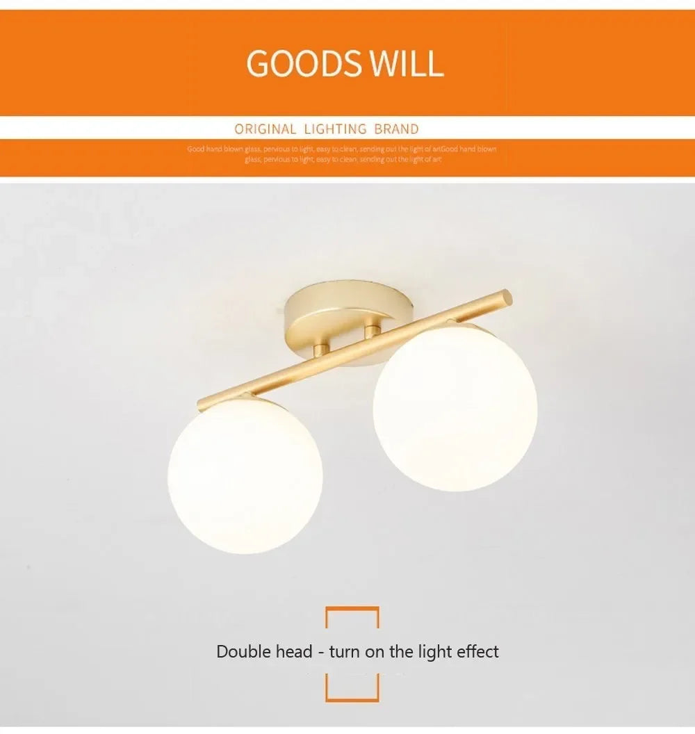 Modern LED Glass Ceiling Lights Full Copper Orb Glass Lamps Aisle Corridor Entry Living Rooms Bedrooms Home Decor Light Fixtures