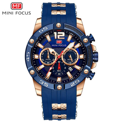 MINI FOCUS Multifunctional Sports Quartz Watch Mens Watches Waterproof Chronograph Wrist Watch with Date Luminous Hands 0349G