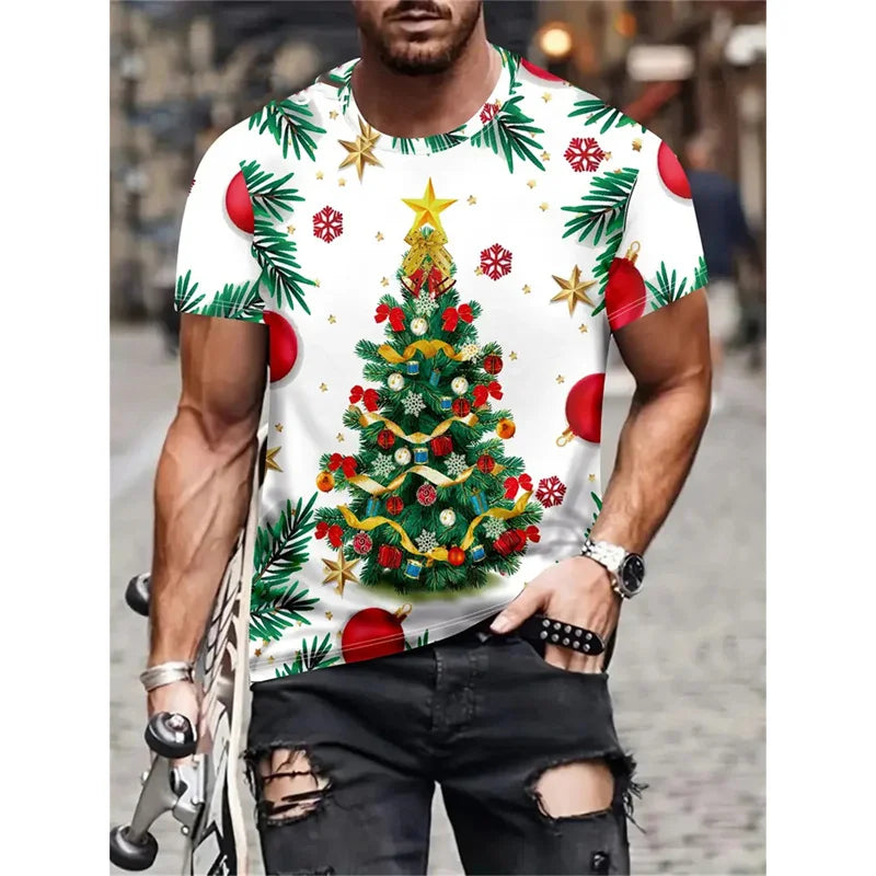 Christmas Tree Pattern T-Shirt For Men Funny Santa Claus 3D Printed Tees Summer Casual Short Sleeve O-Neck Tops Unisex T-Shirts