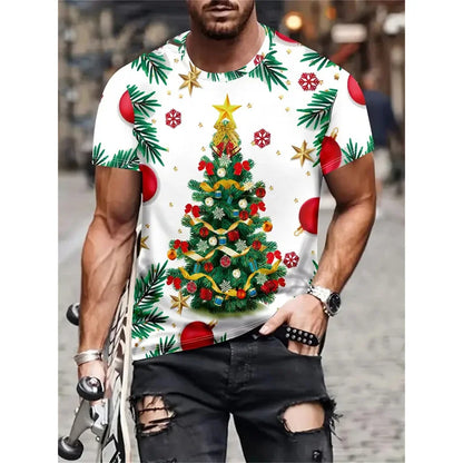 Christmas Tree Pattern T-Shirt For Men Funny Santa Claus 3D Printed Tees Summer Casual Short Sleeve O-Neck Tops Unisex T-Shirts
