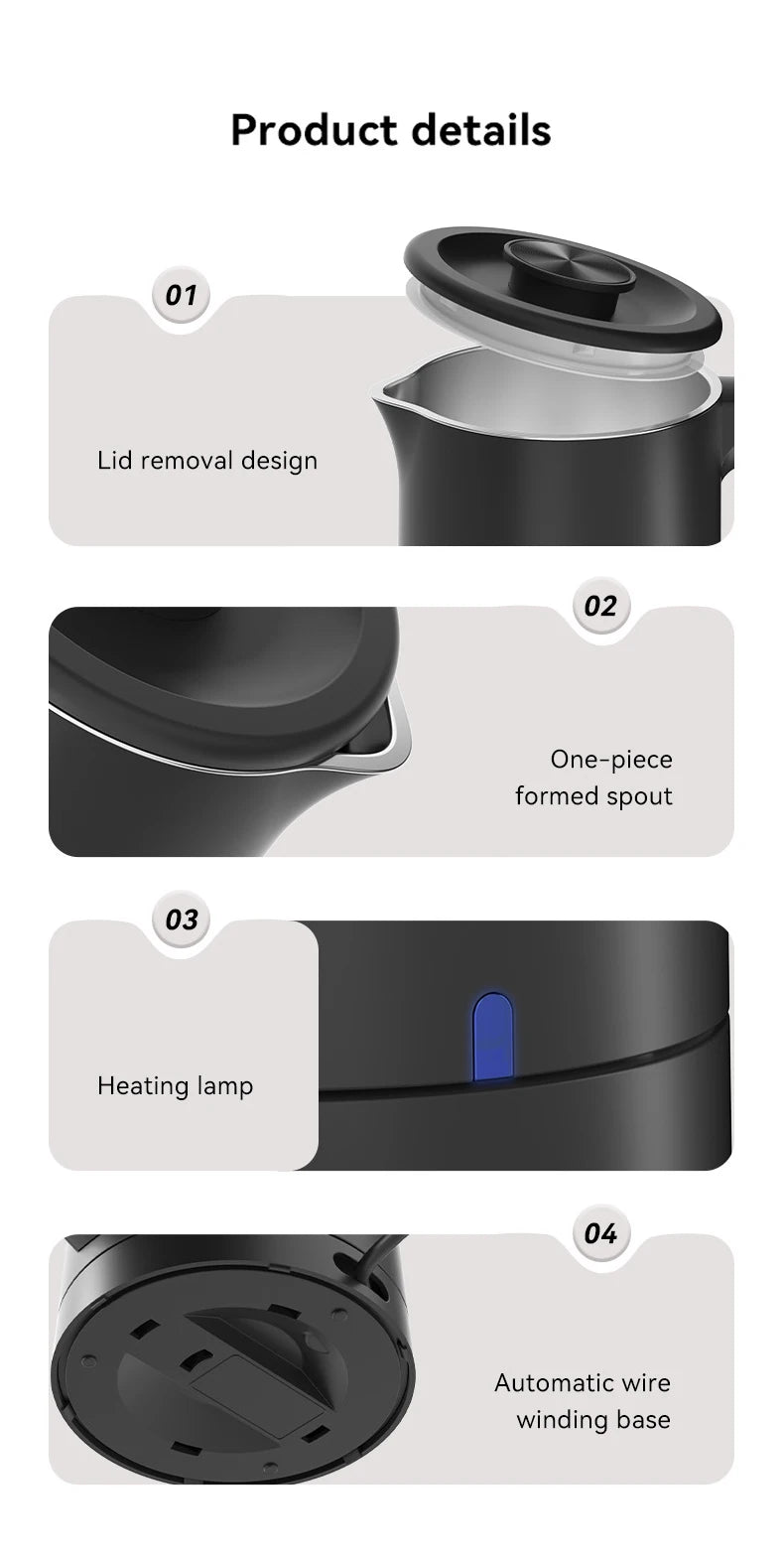 110V 220V Electric Kettle 0.6L Seamless 304 Stainless steel liner Fast heating Mini Teapot Water heater Coffee maker for Travel