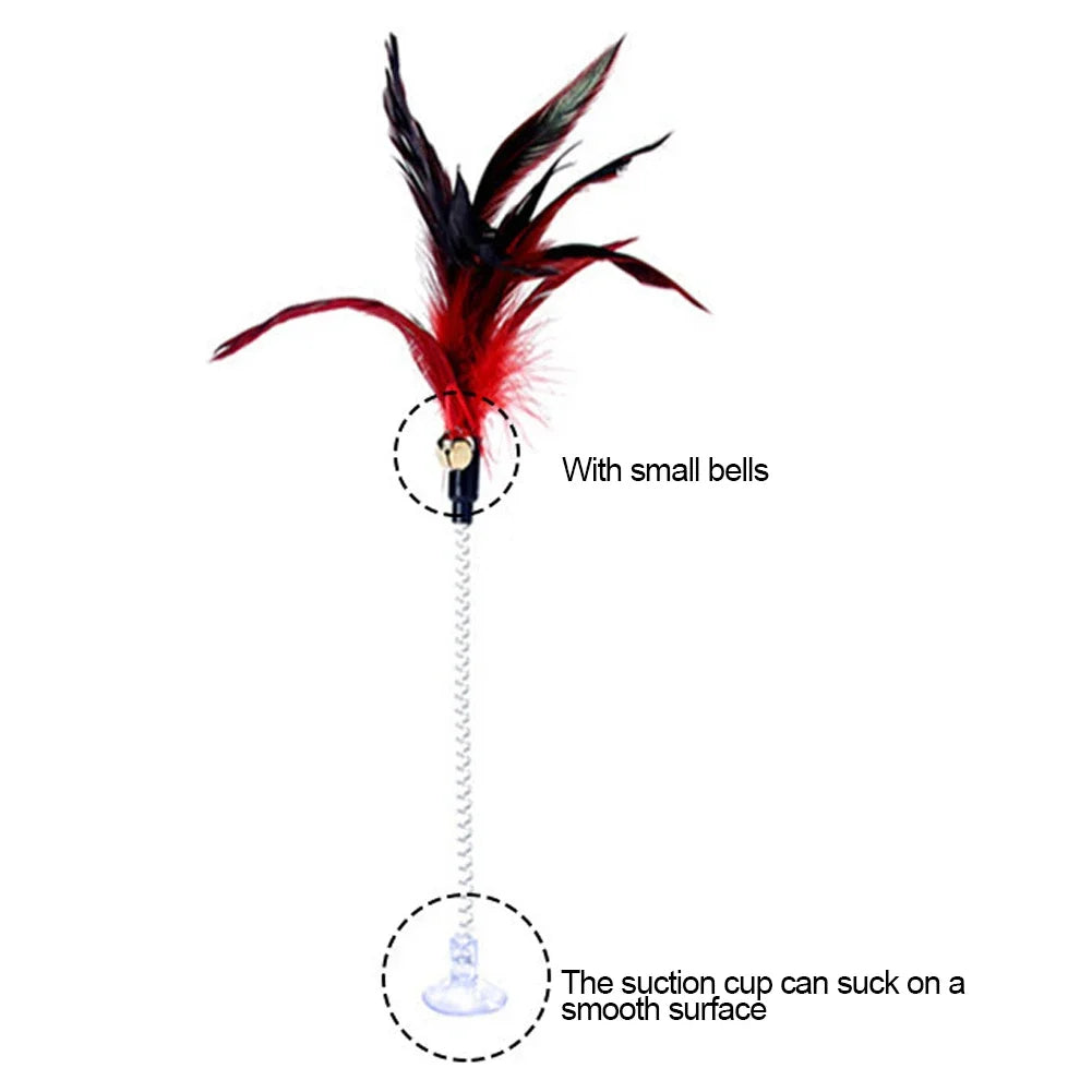 1pc Feather Spring Cat Interactive Toy Suction Cup Cat Fur Ball Teaser Wand Toys Cat Scratcher Toys Pet Supplies Random Color