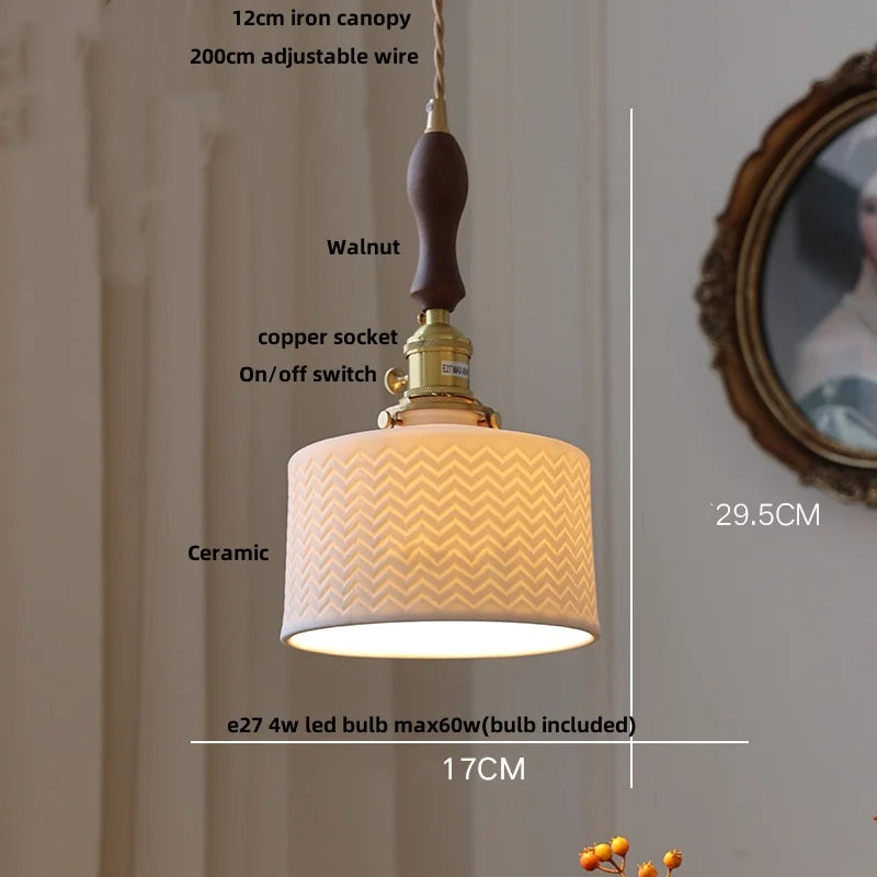 IWHD White Ceramic LED Pendant Lamp Bedroom Study Balcony Wire Adjustable Copper Socket Nordic Modern Home Decor Hanging Lights