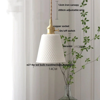 IWHD White Ceramic LED Pendant Lamp Bedroom Study Balcony Wire Adjustable Copper Socket Nordic Modern Home Decor Hanging Lights