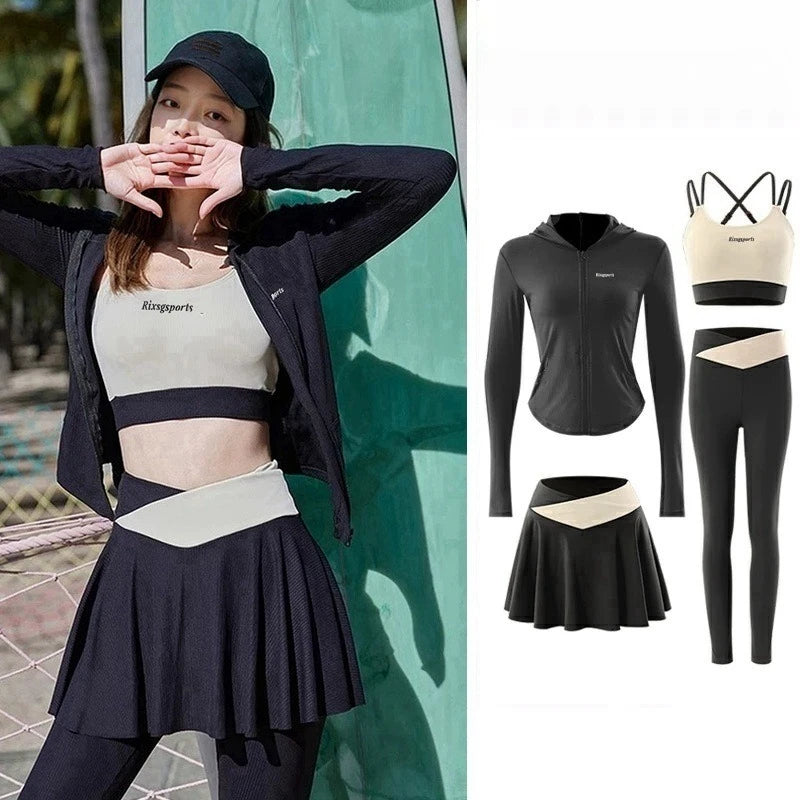 Women's Long Sleeve Long Pants Swimsuit Set 4pcs Tummy Control Slimming Athletic 2025 New Swimming Surf Dive Fall Swimsuit