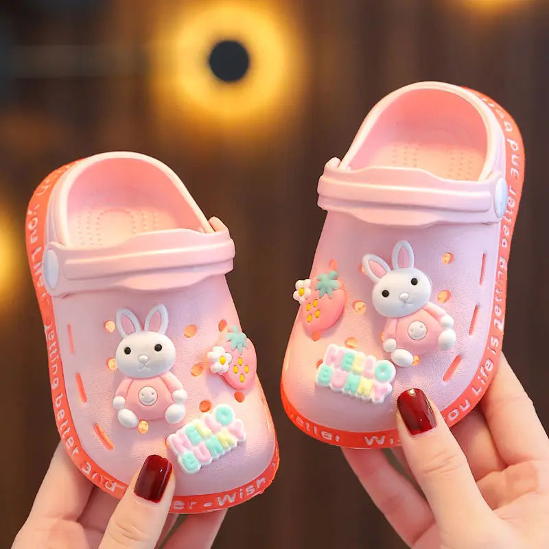 Summer Kids Slippers Cute Cartoon Hole Shoes Closed Toe Soft Sole Non Slip Indoor Baby Sandals Slippers For Boys Girls Toddlers