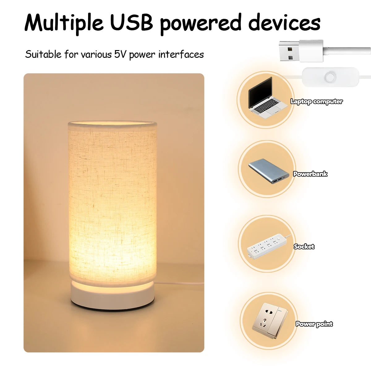 Fabric cylinder desk lamp linen lampshade LED home lighting decoration desk lamp suitable for bedroom lighting