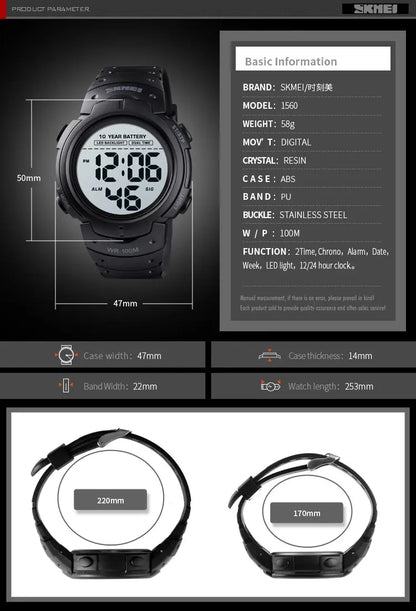 Skmei Led Light Display Chrono Digital Sport Watches Mens 10bar Top Waterproof Wristwatch 10 Year Battery Life Alarm Date Clock