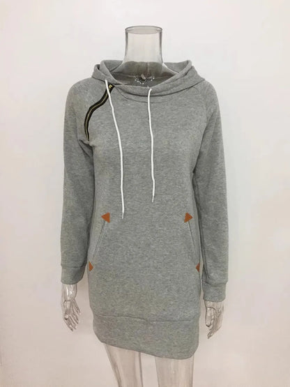 2024 woman Women's Clothing Dresses hot selling new hooded zipper pullover mid length hoodie dress in 5 colors and size 6 Dress