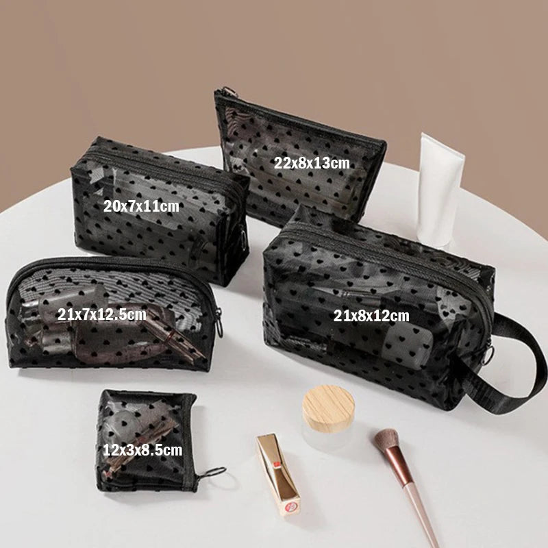 Heart Transparent Mesh Makeup Bag Multifunction Portable Women Cosmetic Storage Pouch Ladies Toiletry Lipstick Organizer Bags