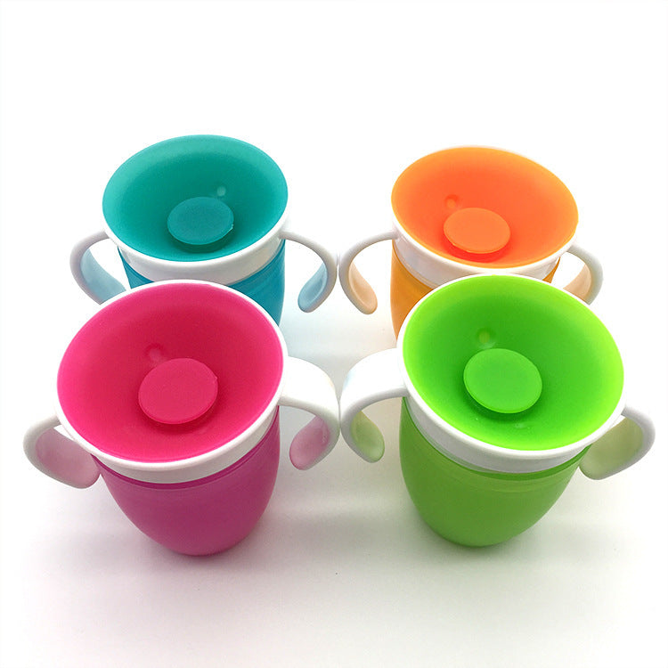 Baby Learning Drinking Cup With Double Handle Flip Lid 360 Degrees Can Be Rotated Leakproof Cup Infants Water Cups Bottle