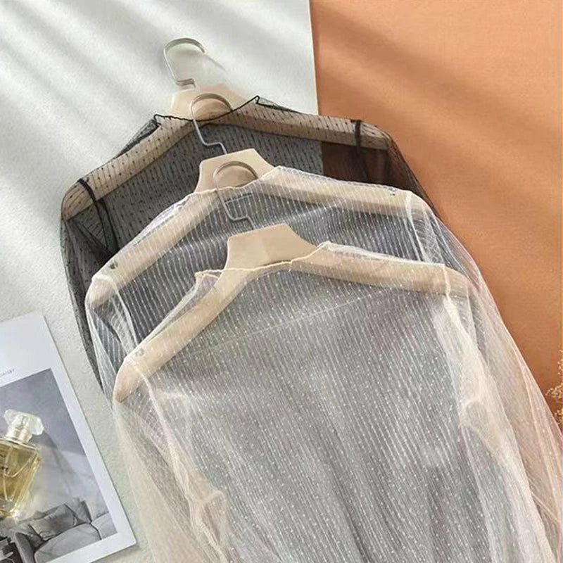 Spring Summer Women Sexy Black Mesh Tops Bottoming T Shirts Transparent Sheer Blouses Turtleneck Streetwear Tees Sunscreen Top