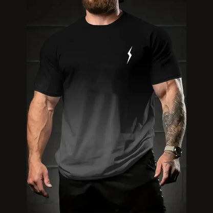 Gradient Men's T-Shirt Lightning Print Short Sleeve T-Shirt For Men Summer Casual Man   Oversized Quick Dry Sports Shirts