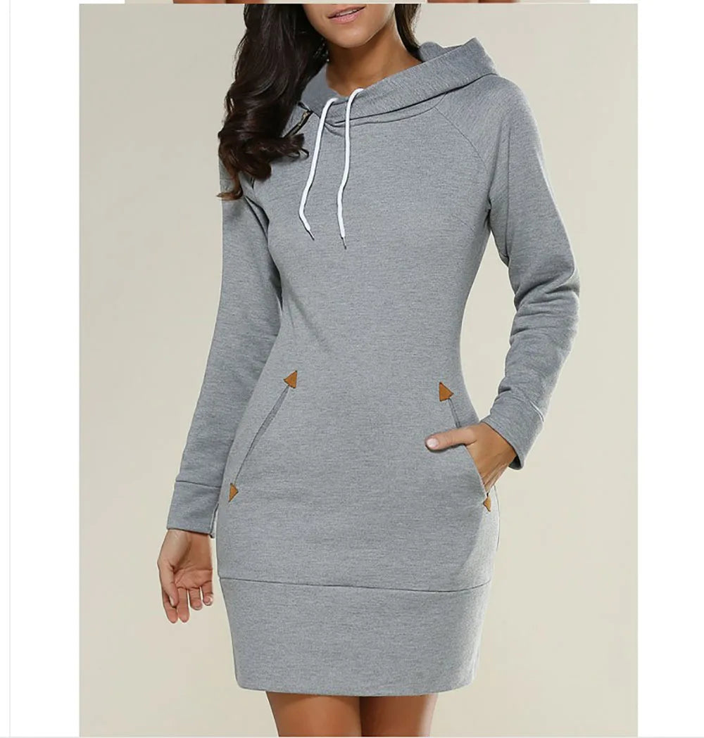 2024 woman Women's Clothing Dresses hot selling new hooded zipper pullover mid length hoodie dress in 5 colors and size 6 Dress